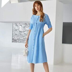 MOTF Baby Blue Pleated Button Front Dainty Soft Girl Dress